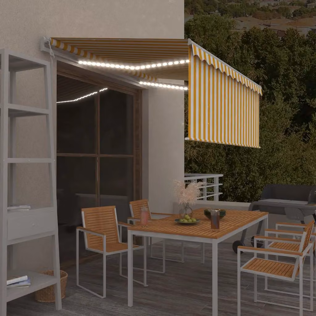 Tenda Automatica vidaXL con LED e Sensore Vento, Colore Giallo e Bianco, L: 3 m, P: 2,5 m