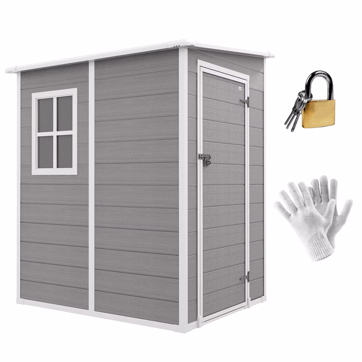 Capanno per attrezzi Moonbite, volume di 1,54 m³, con tetto a falda, porta chiudibile con 3 chiavi, finestra e prese d'aria. Gazebo da giardino in alluminio, dimensioni 122 x 149 x 192 cm, colore grigio