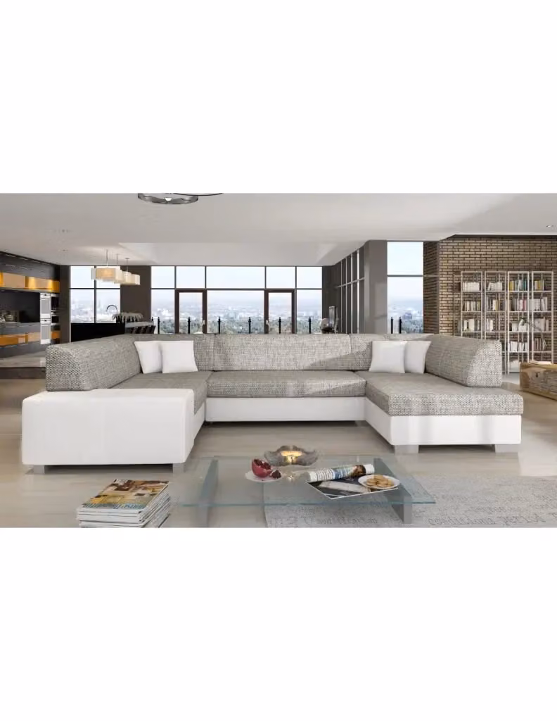 Divano panoramico a U HAVANA MEUBLORAMA con letto, 6 posti, Grigio e Bianco, L: 322 cm, P: 176 cm, H: 68 cm – 2