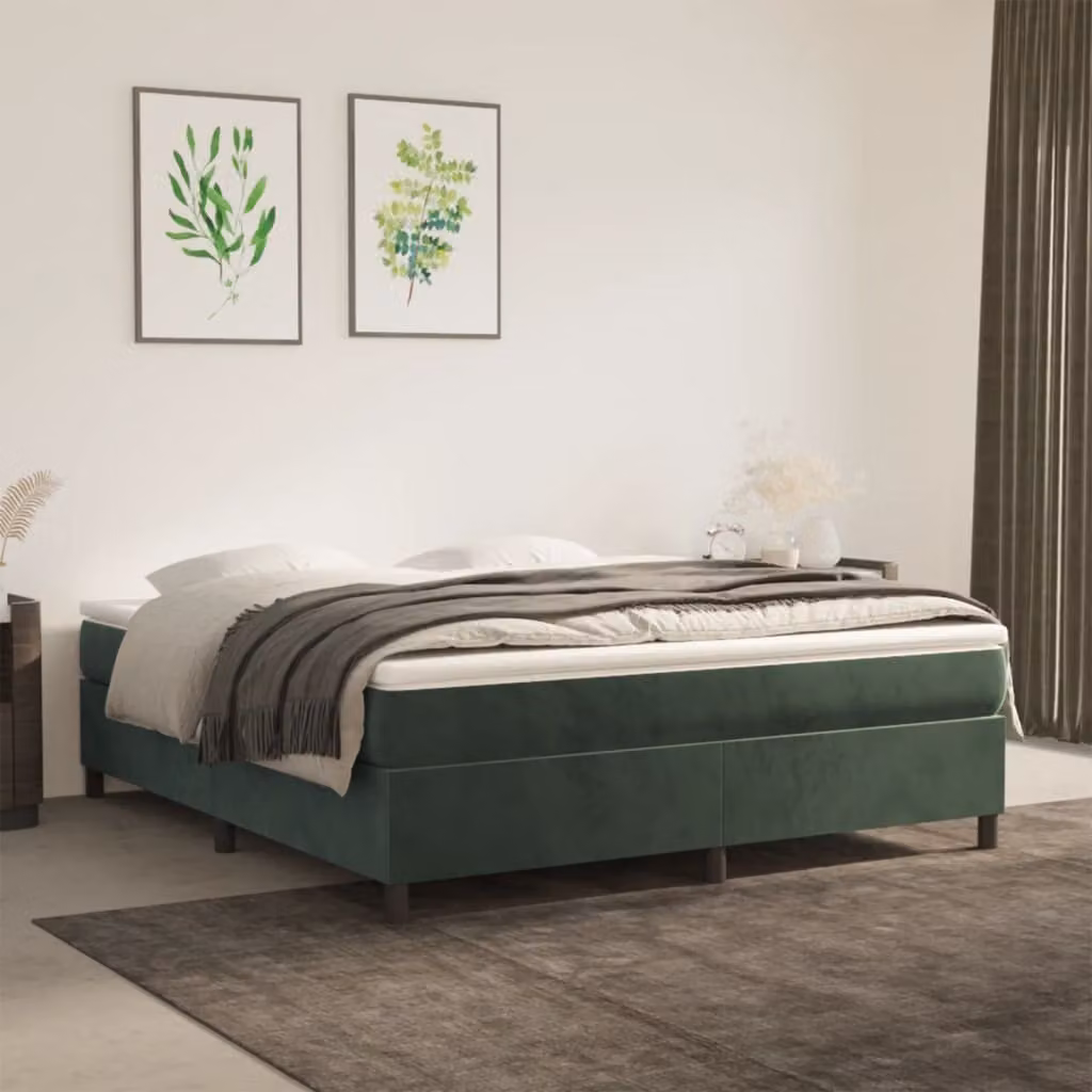 The Living Store Box spring bed verde scuro 160x200 cm in velluto