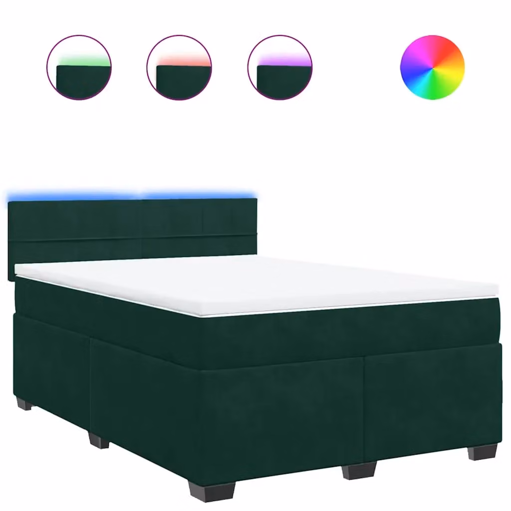 Letto Ibrido vidaXL con Giroletto a Molle e Materasso in Velluto Verde Scuro e Bianco L/P/H: 140 x 190 x 100,5 cm – 2