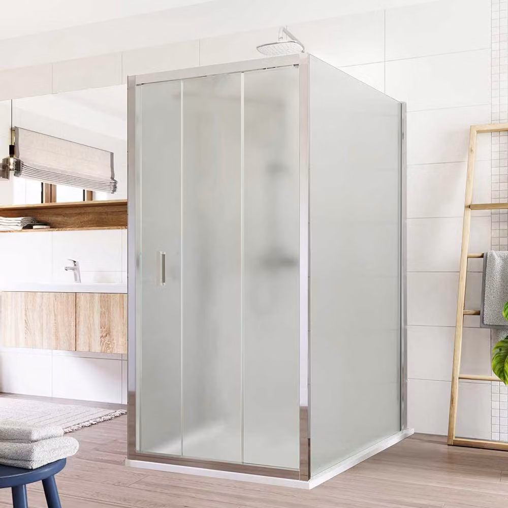 Cabina doccia Mereo, Lima, rettangolo a U, tre pezzi, plug-in, 80x90x80 cm, cromo ALU, vetro Point - CK89662K