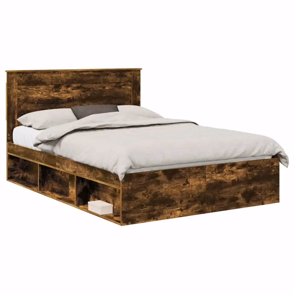 Struttura letto moderna vidaXL in pino massello color rovere fumé L/P/H: 200 x 140 x 143 cm – 2
