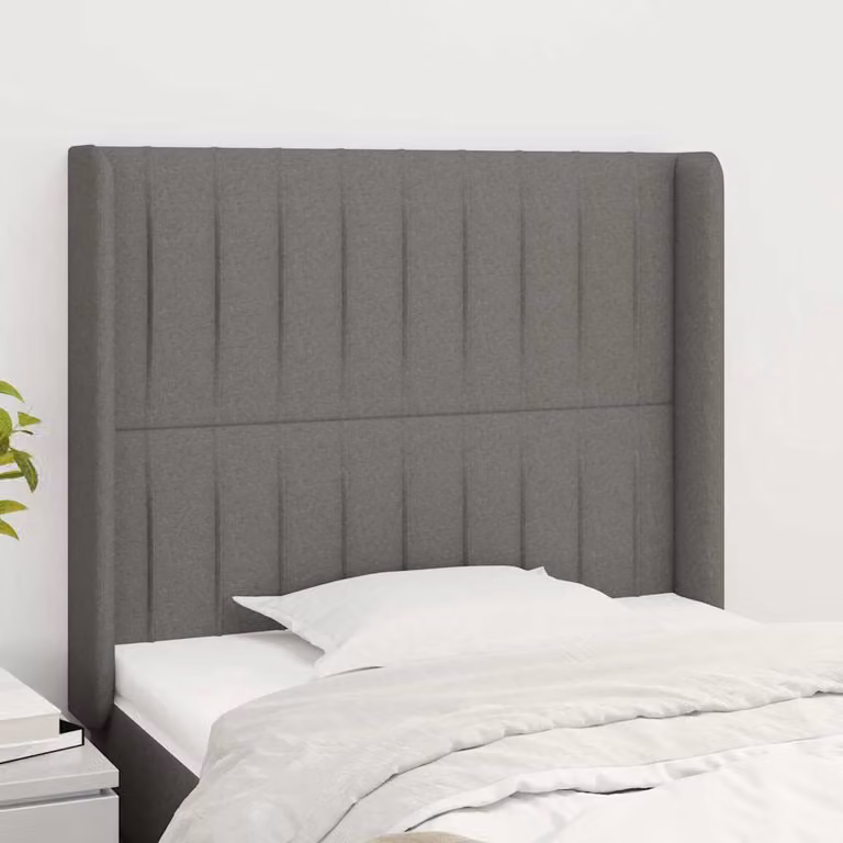 Testiera ad orecchio vidaXL in tessuto grigio scuro con struttura in legno e pannello imbottito L: 83 cm, P: 16 cm, H: 118-128 cm