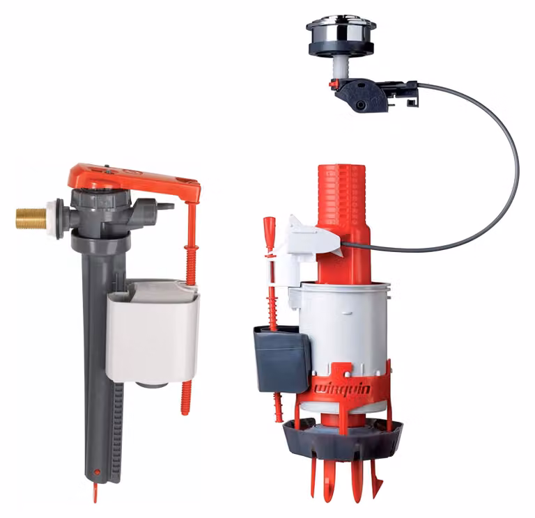 Kit di scarico per WC, doppio scarico 3/6 litri, grigio/rosso, 1 pezzo