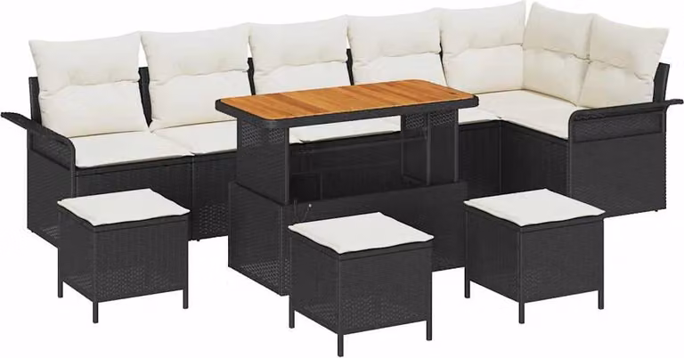 Set Divano da Giardino con cuscino 10 pcs Nero polyrattan
