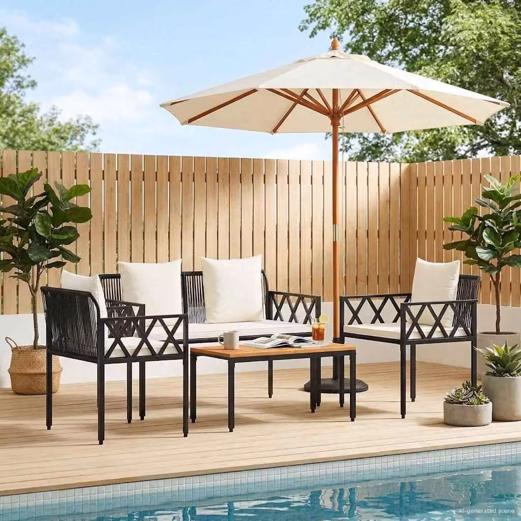 Maison Exclusive - Set di mobili da giardino, 4 pezzi, in rattan sintetico nero e crema