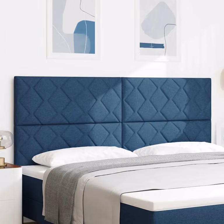 Testiera Letto Moderna vidaXL in Tessuto Blu con Illuminazione LED e Porte di Ricarica USB, L: 200 cm x H: 128 cm x P: 7 cm