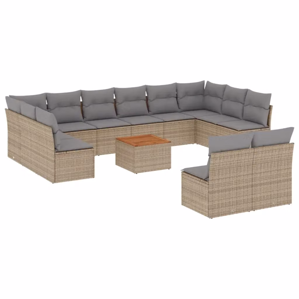 Set Divano da Giardino VIDAXL a Forma a U in Polyrattan con 13 Cuscini Beige – 2
