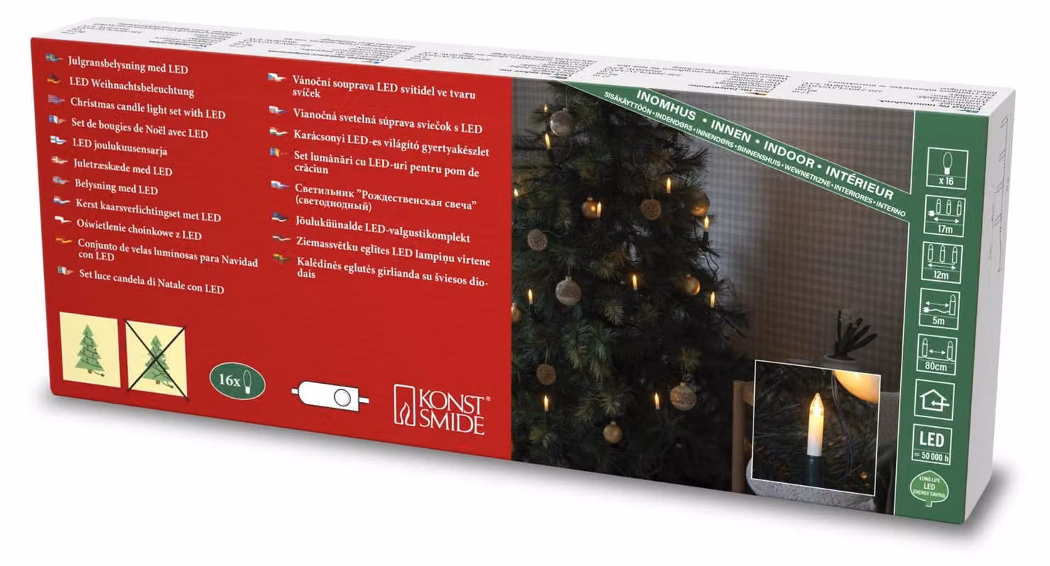Catena luminosa a LED, effetto candela, 16 diodi ambrati, 5 metri, 3,6W, per uso interno