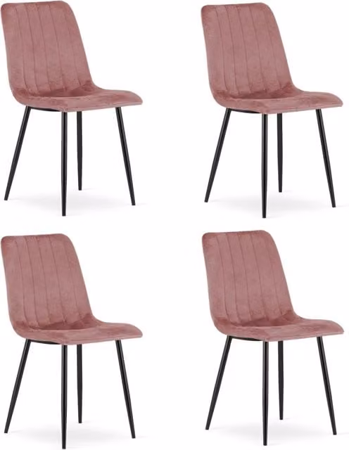 Set di 4 sedie moderne in velluto rosa con gambe in metallo nero Kendra Home