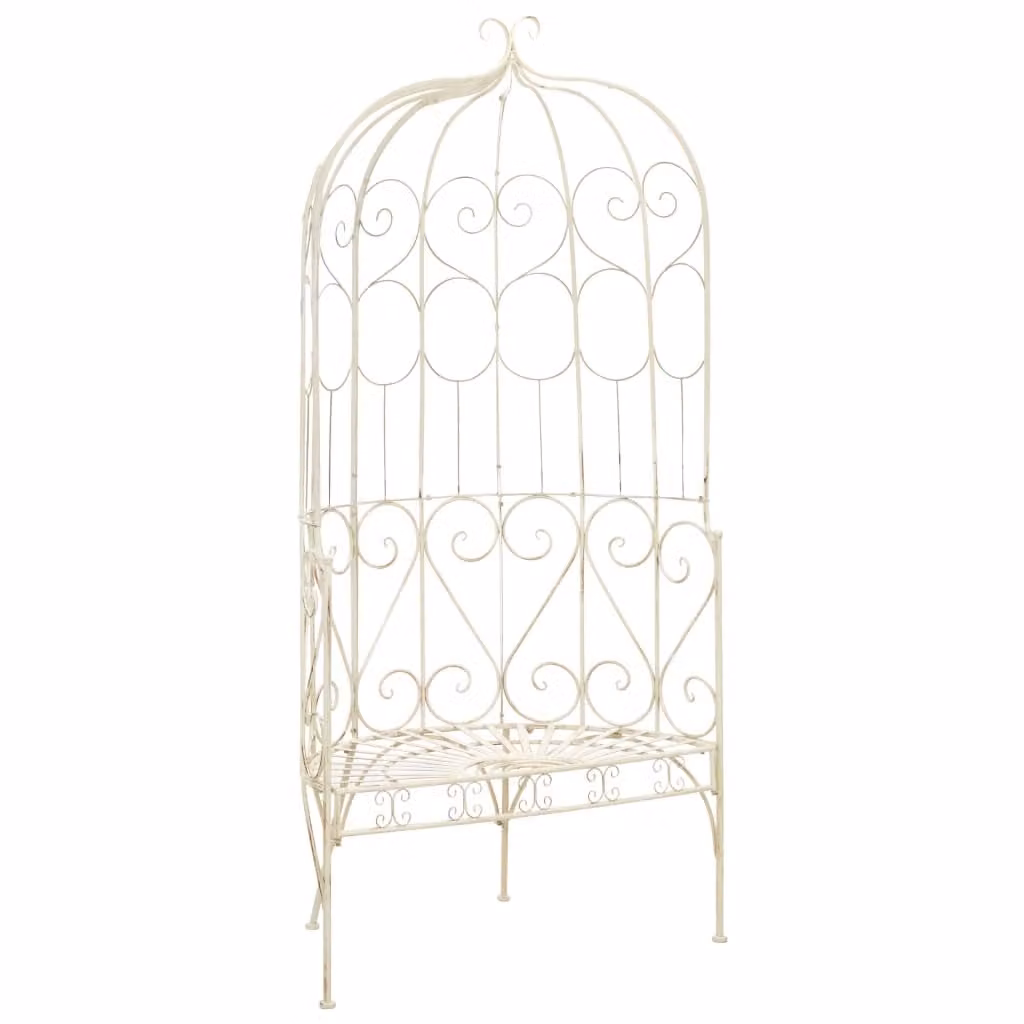 The Living Store Panchina da giardino 95 cm in ferro bianco antico