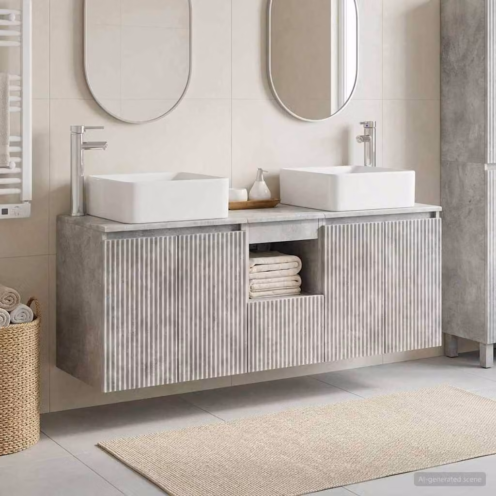 Set di mobili da bagno moderni vidaXL in 3 pezzi, colore grigio opaco, con base lavabo e armadietti laterali, L/P/H: 135 x 35 x 80 cm