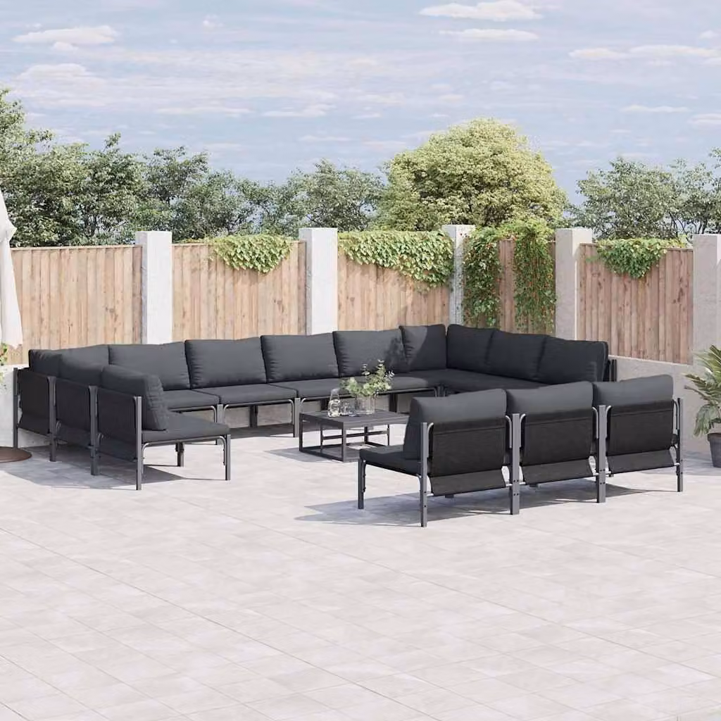 Maison Exclusive - Set di divani da giardino, 14 pezzi, colore nero, struttura in acciaio