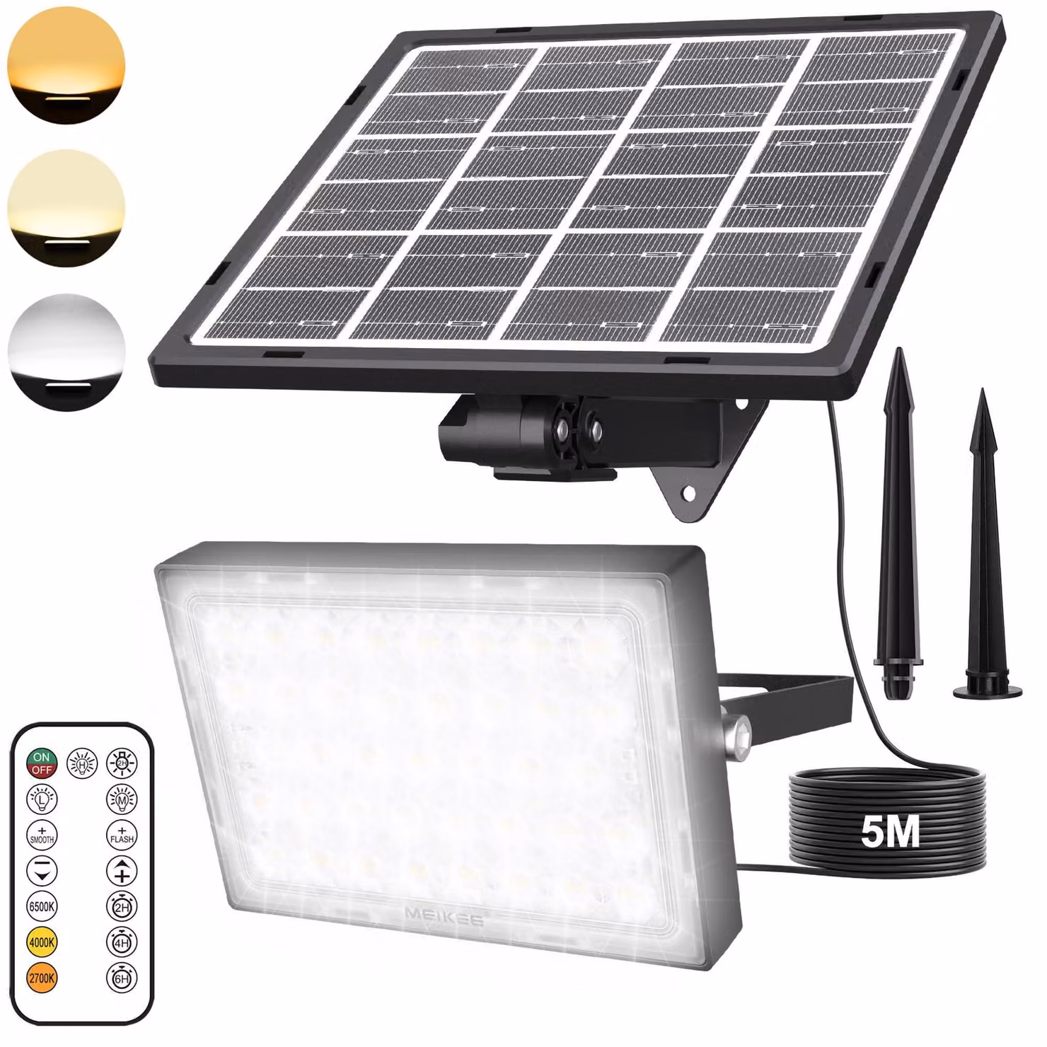 Faro solare a LED con 78 LED, telecomando, grado di protezione IP66, 3 modalità, regolabile