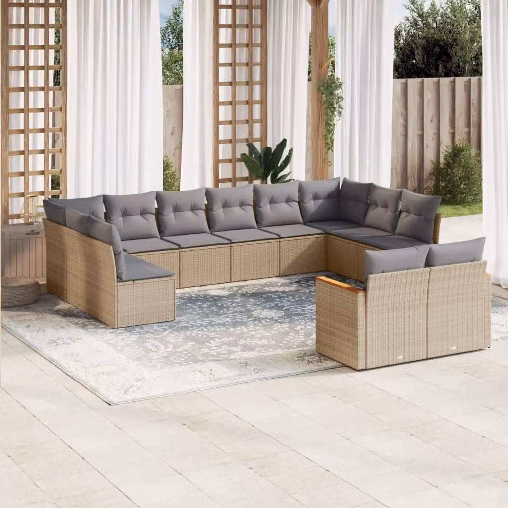 Set Divano da Giardino vidaXL 12 pz a forma a U in Polyrattan con Cuscini Beige e Grigio e Struttura in Acciaio – 1