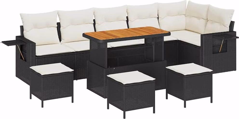 Set Divano da Giardino 12 pcs Nero e Crema polyrattan