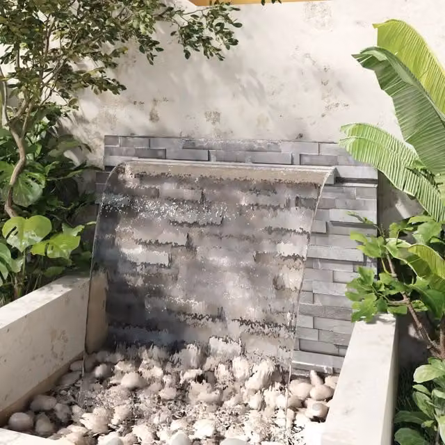 Fontana a cascata rettangolare da parete vidaXL in acciaio inox color argento, Larghezza: 110 cm
