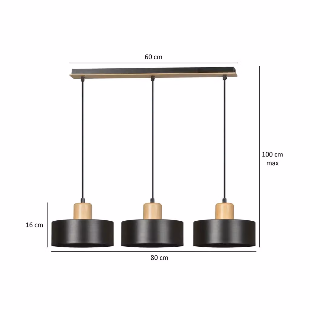 Lampada a sospensione Nordica Ravi Luceart-Classic in metallo nero e legno con 3 luci – 2