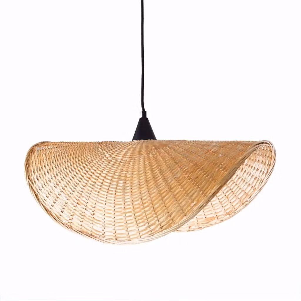 Lampada a sospensione Maxlight Koshi in rattan nero e beige, design boho rotondo con attacco E27, L: 60 cm, H: 32 cm, L/P/H: 60 x 60 x 32 cm