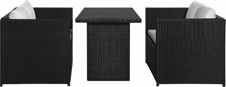Set Divani da Giardino 3 pz con Cuscini in Polyrattan Nero