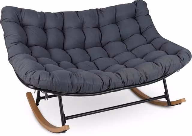 Poltrona dondolo papasan doppia per 2 persone divano esterno oversize, Poltrona ovale per interni ed esterni per giardino Grigio scuro