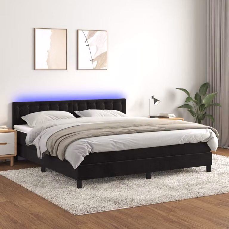 Maison Exclusive - Letto a Molle con Materasso e LED Nero 160x200 cm in Velluto