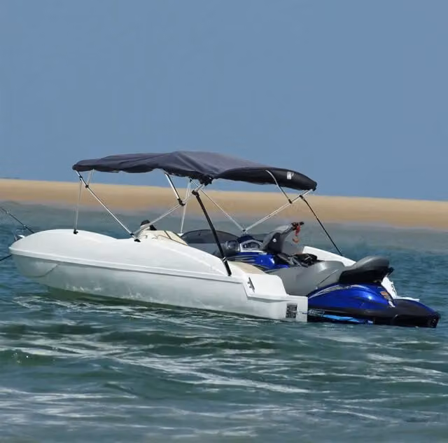 Bimini di Prua con Pareti Laterali in Rete a 4 Archi Videx Blu L: 243 cm, H: 137 cm, P: (170-182) cm