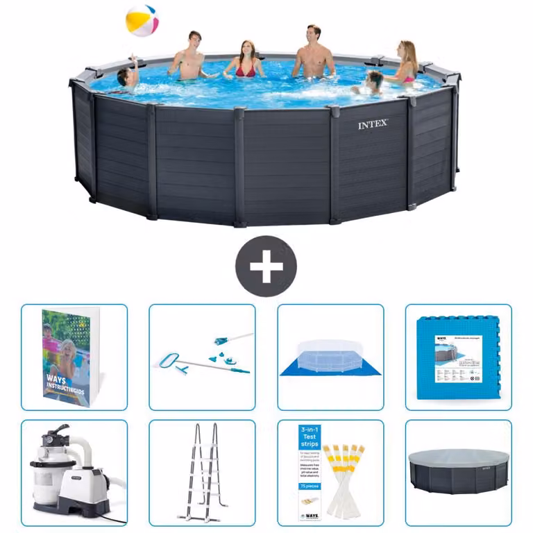 Pannello per piscina in grafite, modello Rund - 478x124 cm - composto da 7 elementi, codice prodotto S539