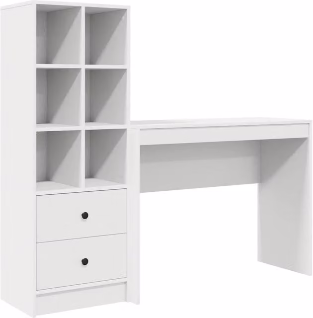 Scrivania | Tavolo da Ufficio con cassetto con lo scaffale 2 pz Bianco