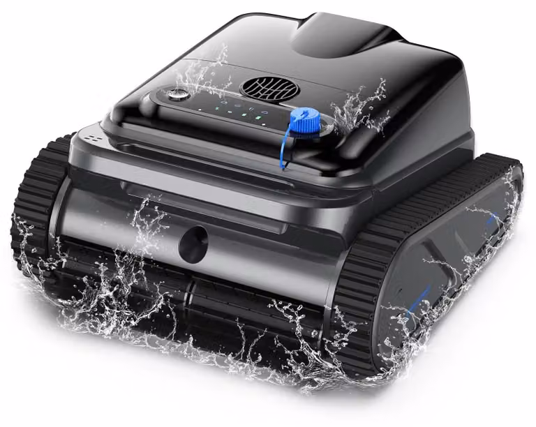 Robot pulitore per piscine Y50S - Pulitore automatico per piscine - Autonomia di 130 minuti - Area di pulizia di 200 m² - Senza fili, batteria da 5100 mAh - Pulisce fondo, pareti e linea di galleggiamento - Impermeabile IPX8 - Colore: nero