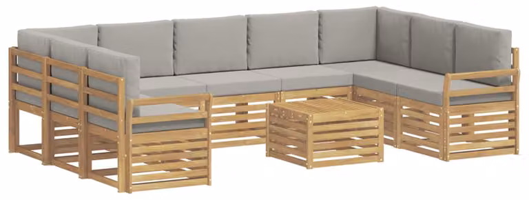 Set di divani da esterno, 10 pezzi, bianco e grigio chiaro