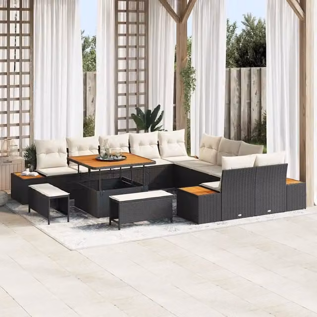 Set Divano da Giardino vidaXL a 13 posti con Forma a U e Colore Nero