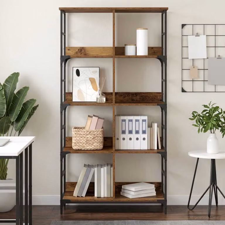 Libreria vidaXL a 4 livelli in metallo e MDF color marrone rustico L 78,5 cm x P 33 cm x H 153 cm