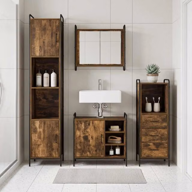 Set di Armadi da Bagno 3 pz Rovere Fumo 40 x 36 x 109,5 cm 3444533