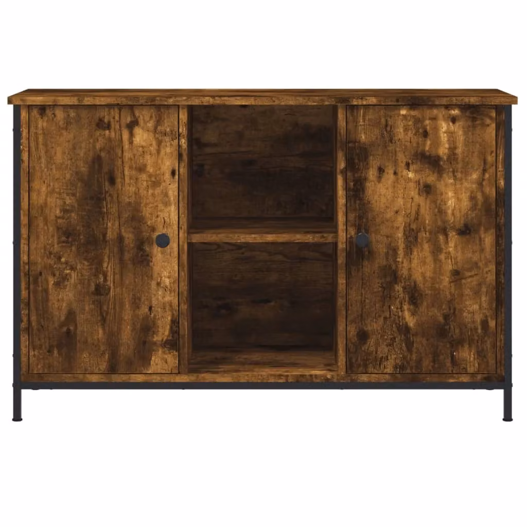Mobile TV multimediale in stile industrial in legno e metallo marrone, L: 100 cm, P: 35 cm, H: 65 cm – 2