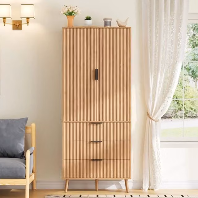 Armadio da cucina alto 75x35x180 cm, 2 ante e 3 cassetti spaziosi con ripiani porta, mobile dispensa per cucina, soggiorno e sala da pranzo