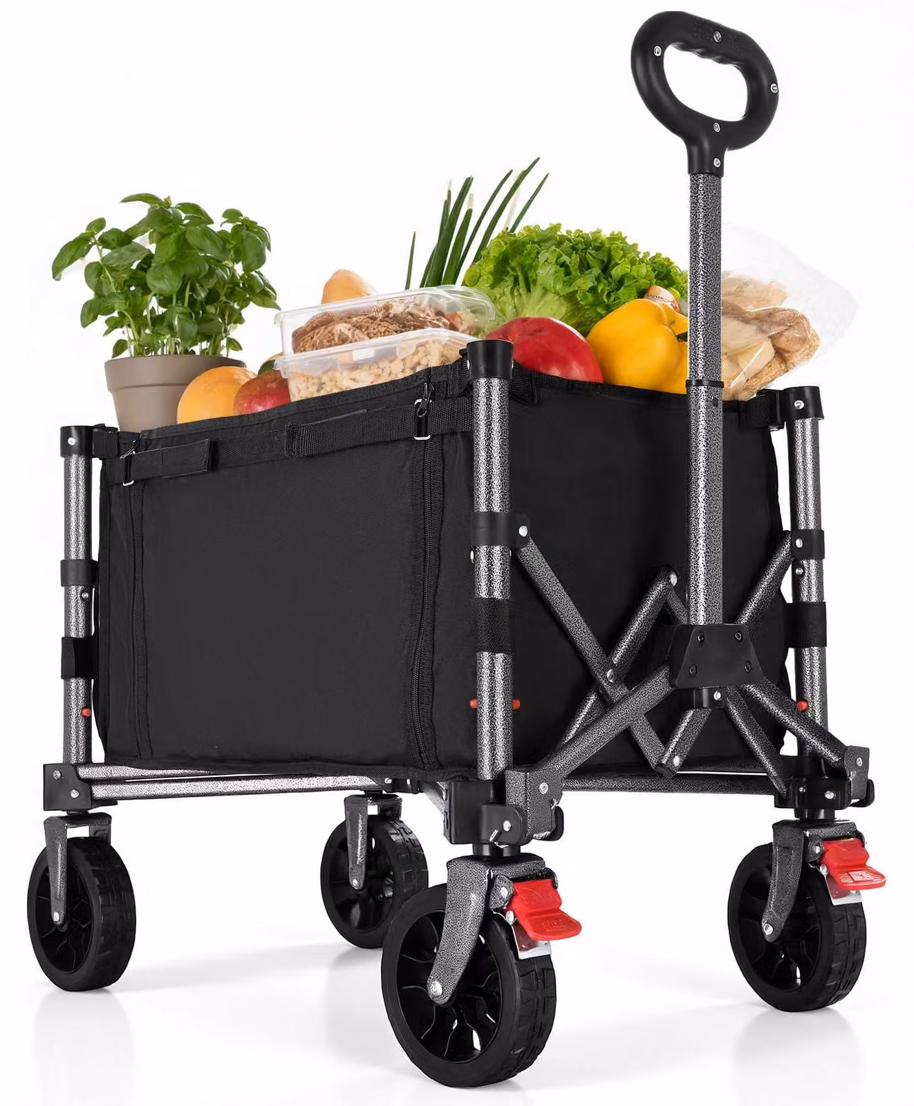 Carrello pieghevole da 100 kg, con tasca laterale, portabevande e maniglia regolabile, ideale per la spiaggia