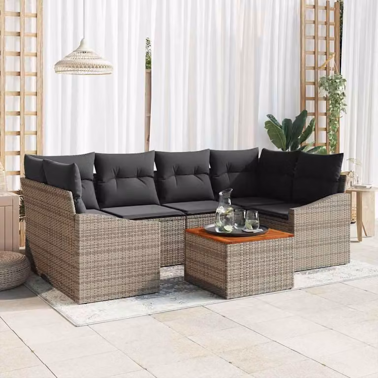 Maison Exclusive - Set Divano da Giardino con cuscino 7 pcs Grigio polyrattan