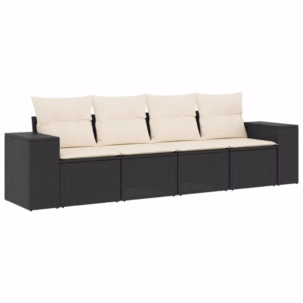 Set di divani da giardino vidaXL 4 pezzi in polyrattan nero con cuscini e struttura in acciaio rivestito in polvere – 2