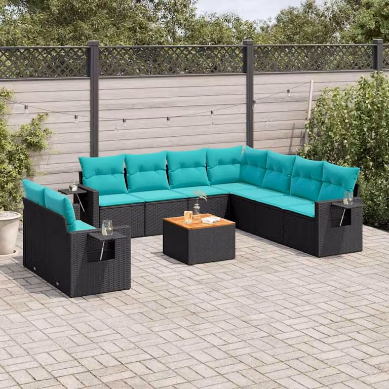 Maison Exclusive - Set da giardino 10 pezzi con cuscini, polyrattan nero