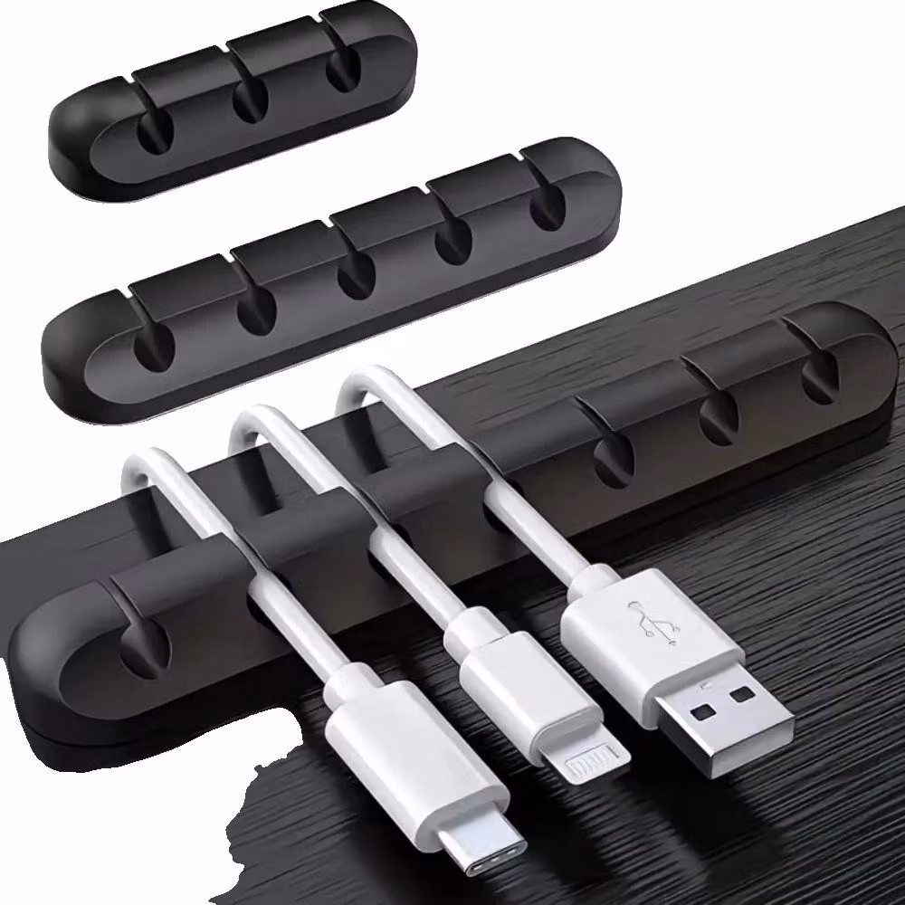 Organizzatore di cavi, compatibile con diversi dispositivi, design autoadesivo, colore nero, dimensioni 8,3 cm
