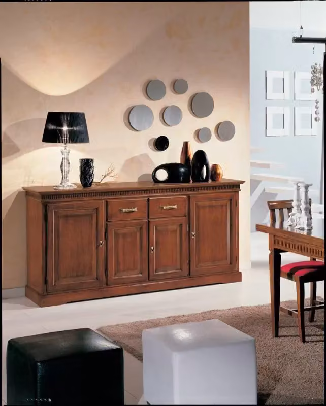 Madia credenza classica a 4 porte in legno tinta noce Mobili 2G L: 200 cm, P: 47 cm, H: 96 cm – 3