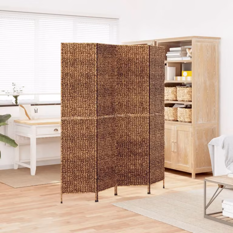 Divisorio Ambienti vidaXL 4 Pannelli Marrone in Metallo e Rattan L: 163 cm, H: 180 cm