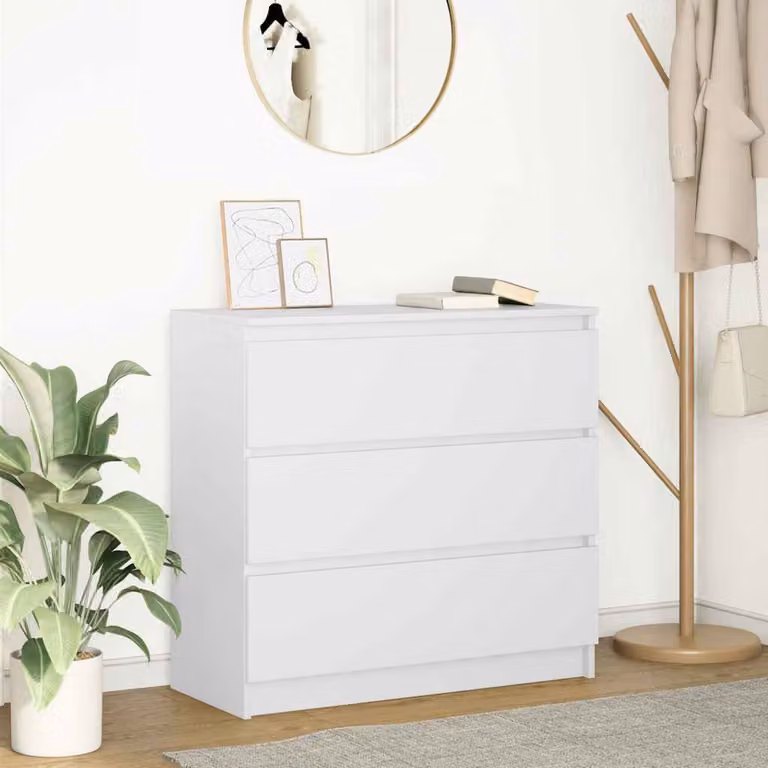 Credenza bianca vidaXL in legno multistrato e MDF con montaggio a parete L: 80 cm, P: 35 cm, H: 76 cm