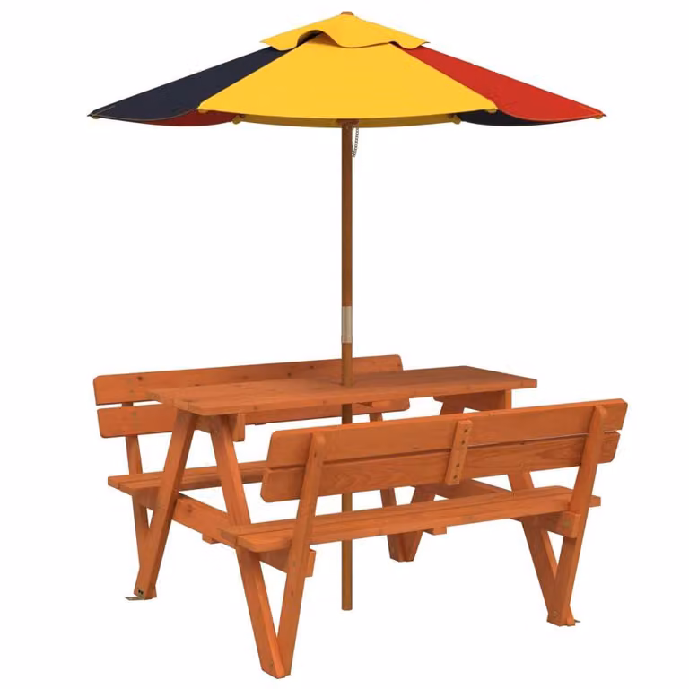 Tavolo da Picnic per 4 Bambini con Ombrellone Legno di Abete