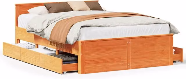 Letto matrimoniale | Letto per adulti | Giroletto senza Materasso con Testata Marrone Cera 150x200 Pino