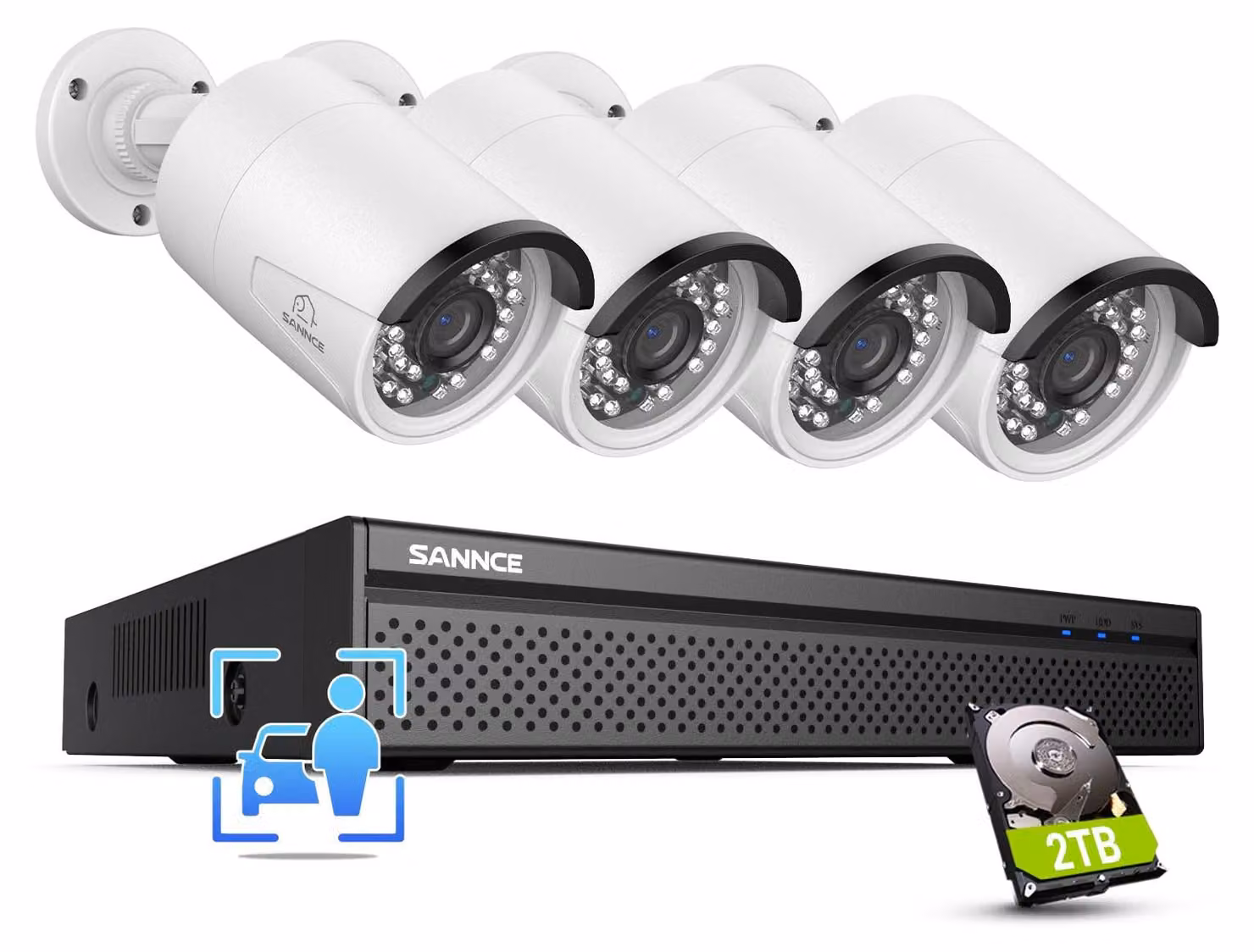 Kit di telecamere di sicurezza - 8MP PoE - Risoluzione 4K - 2TB di archiviazione - Telecamera per esterni