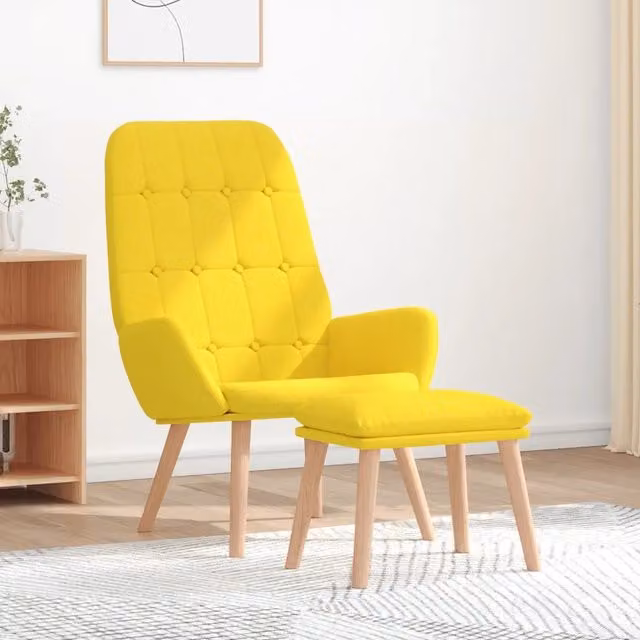 Sedia Relax con Poggiapiedi vidaXL in Tessuto Giallo con Braccioli e Imbottitura in Schiuma