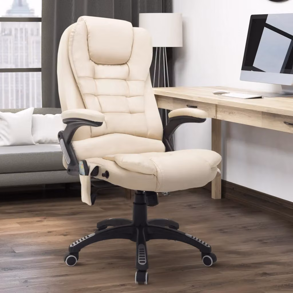 Sedia Poltrona da Ufficio Executive Benzoni con Riscaldamento e Poggiatesta in Similpelle Beige L: 62 cm, P: 68 cm, H: 121 cm – 2
